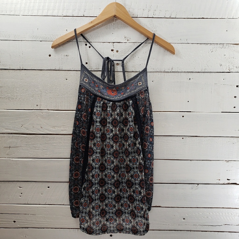 Taylor & Sage Blue Floral Print Boho Tank M